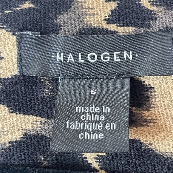 Nordstrom‎ Halogen Women Small Black/Tan Leopard Print Long Sleeve V-Neck Blouse - Picture 3 of 8